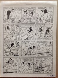 Roger Bussemey - Bussemey Planche Originale 9 Moky et Poupy 2 Renard-Rouge petit Lapin trappeur tronc arbre , BD Éo 1958 Ames Vaillantes Fleurus - Comic Strip