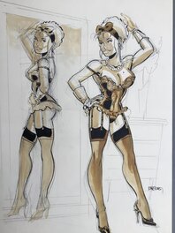 Félix Meynet - Mirabelle coquine devant son miroir - Illustration originale