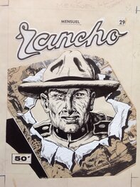 Couverture originale - Atelier Chott RANCHO 29 Thunder Jack (Giubba Rossa) Couverture Originale planche N&B Mensuel Western Cow Boy Petit Format SER 57