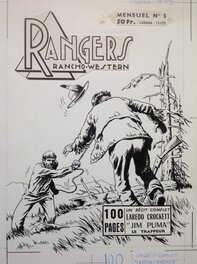 Atelier Chott - Atelier Chott RANGERS 5 Couverture Originale Planche N&B Rancho Western Cow Boy indien Crockett Jim Puma , Petit Format SER 1958 - Original Cover