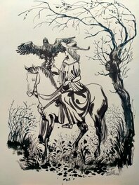 Davide Garota - Dame avec un faucon - Illustration originale