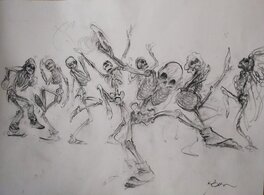 René Follet - La danse des squelettes - Illustration originale