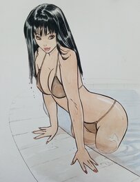 Vincenzo Cucca - Jolie brune à frange - Original Illustration