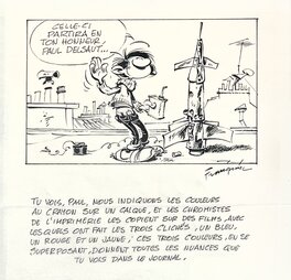 André Franquin - Gaston et la fusée - Illustration originale