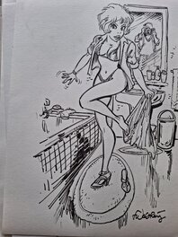 François Walthéry - Natacha dans sa salle de bain - Illustration originale