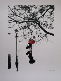 Christophe Chabouté - Parapluie rouge... - Illustration originale