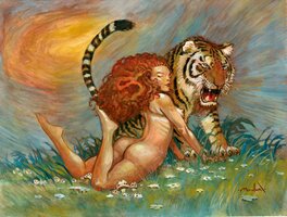 Régis Moulun - Jamais sans mon Tigre Gouache - Planche originale