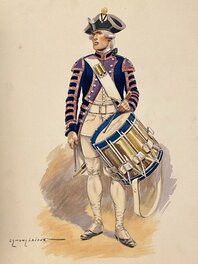 Edmond Lajoux - Edmond Lajoux, illustration originale,Tambour des guerres en dentelles ... - Original Illustration