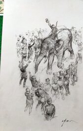 René Follet - Éléphants - Illustration originale