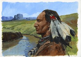Michel Faure - Peinture Acrylique sur feuille - L'Indien - Original Illustration