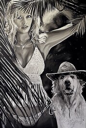 Peter Engels - Brigitte Bardot avec un de ses fidèles compagnons - Illustration originale