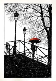 Christophe Chabouté - Parapluie rouge... - Illustration originale
