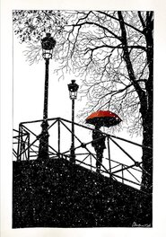 Christophe Chabouté - Parapluie rouge... - Original Illustration