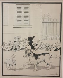 Benjamin Rabier - Galerie canine hilare - Illustration originale