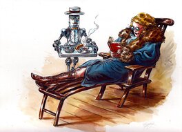Gwendal Lemercier - Femme qui lit sur un paquebot - Original Illustration