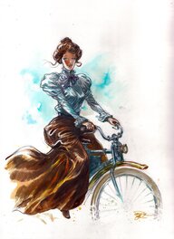 Gwendal Lemercier - Femme à vélo - Illustration originale