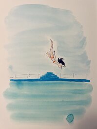 François Ravard - Le saut de l'ange à lunettes - Original Illustration