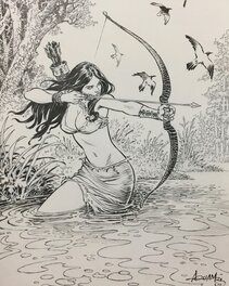 Mohamed Aouamri - La chasseresse - Illustration originale