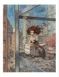 Peter De Sève - Not published New Yorker cover "Fishbowl" - Original Cover