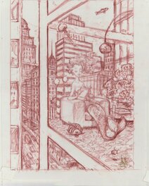Peter De Sève - Proposed sketch for New Yorker cover "Fishbowl" - Dédicace