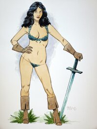 SEXY GUERRIER illustration originale couleur