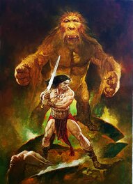 Peinture à l'huile sur toile originale conan / sanjulian Comic Art