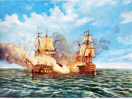 BATAILLE NAVALE illustration originale couleur