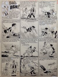 Carton Lucien Big Ben ! le Cow Boy indien Planche Originale 3 du RANCHO 35 , Encre Lavis Atelier Chott 1957 Petit format