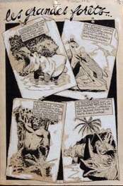 Original art - Rémy Bordelet RÉMY Choses vues dans ... Hippopotame Léopard G, Planche Montage originale dessin 1952 P'tit gars 2 Atelier Chott