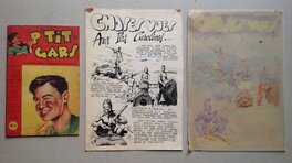 La BD Couv du P'tit gars 4 de 1953 ... et La planche originale 1 en N&B , et son calque de couleur a coté de l'original La BD Couv du P'tit gars 4 de 1953 ... et La planche originale 1 en N&B , et son calque de couleur a coté de l'original