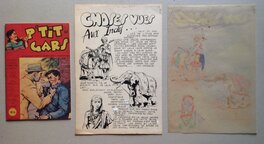La BD Couv du P'tit gars 5 de 1953 ... et La planche originale 1 en N&B , et son calque de couleur a coté de l'original La BD Couv du P'tit gars 5 de 1953 ... et La planche originale 1 en N&B , et son calque de couleur a coté de l'original