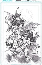 Sergio Dávila - Die!Namite #4 Variant Cover - Zombie Vampirella vs. Zombie Dejah Thoris Original Art Dynamite Entertainment - Couverture originale