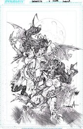 Sergio Dávila - Die!Namite #4 Variant Cover - Zombie Vampirella vs. Zombie Dejah Thoris Original Art Dynamite Entertainment - Original Cover