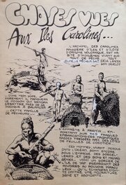 Comic Strip - Rémy Bordelet RÉMY Choses vues A ... Iles Carolines indigène pêche île, Planche originale dessin 1953 P'tit gars 4 Atelier Chott