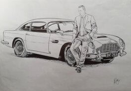 Jean-Marc Pau - Illustration Aston Martin DB5 & Daniel Craig dans James Bond 007 - Illustration originale