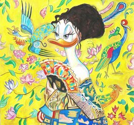 Daisy Duck inspirée par 'La Femme à l'éventail' de Klimt par Tony Fernandez Daisy Duck inspirée par 'La Femme à l'éventail' de Klimt par Tony Fernandez