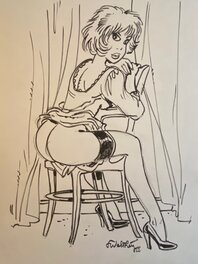 François Walthéry - François Walthéry, illustration originale, Natacha, hommage à Milo Manara. - Original Illustration