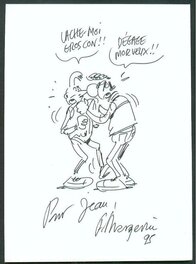 Frank Margerin - Frank Margerin Lucien et Manu La Baston , Dessin Dédicace sur Feuille de 1995 avec les 2 Héros en pied - Dédicace