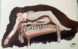 Marc Rouchairoles - Femme sur Peau de panthère - Original Illustration