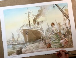 Paul Salomone - Margot & Lucile au port de New-York - Original Illustration