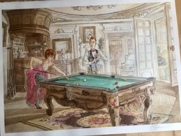 Paul Salomone - Partie de billard entre Margot & Byron - Original Illustration