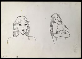 Milo Manara - Etudes de femmes recto verso - Illustration originale