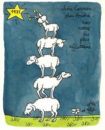 Jean Effel - Pyramide...de moutons - Illustration originale