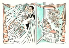 Henri Oziouls - Mariage de Viviane et Jean-François - Illustration originale