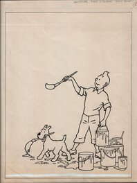 Cover album à colorier de grand format no.1 -  Avec certificat du Comité d'Authentification des Oeuvres d'Hergé.
