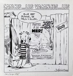 Planche originale - Dufranne, Gai-Luron Poche#14, La terre et ses surprises , illustration "Les Vacances", 1970.