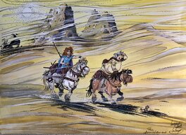 Philippe Luguy - Percevan et Kervin dans le désert - Illustration originale inspirée de l'album "Le Sablier d'El Jerada" - Illustration originale