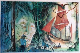 Emmanuel Lepage - Grande illustration couleur issue des voyages d'Anna - Illustration originale