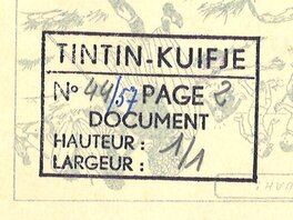 Cachet, du magazine Tintin, à destination de l'imprimerie. Cachet, du magazine Tintin, à destination de l'imprimerie.