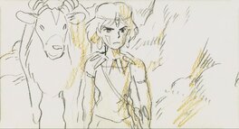 Dessin de storyboard dessiné par Hayao Miyazaki correspondant à la scène.